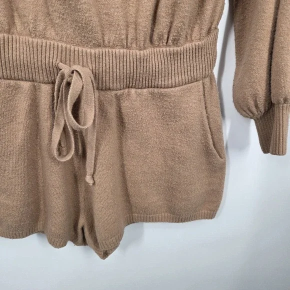 Spirtual Gangster Women's Funnel Neck Romper Brown M $148 Cozy Lounge Sleep - Picture 3 of 7